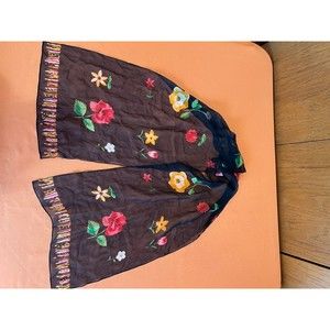 Lightweight Black Scarf with Flowers and Hand Beading